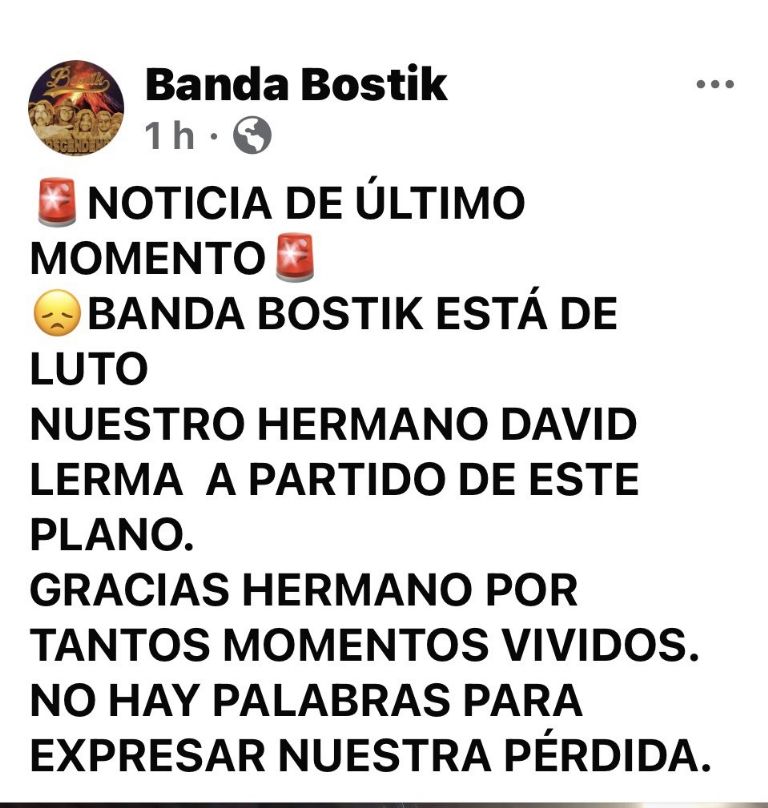 Confirman la muerte del cantante David Lerma. Foto: Facebook