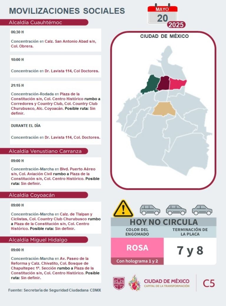 Tráfico en CDMX hoy martes 20 de mayo