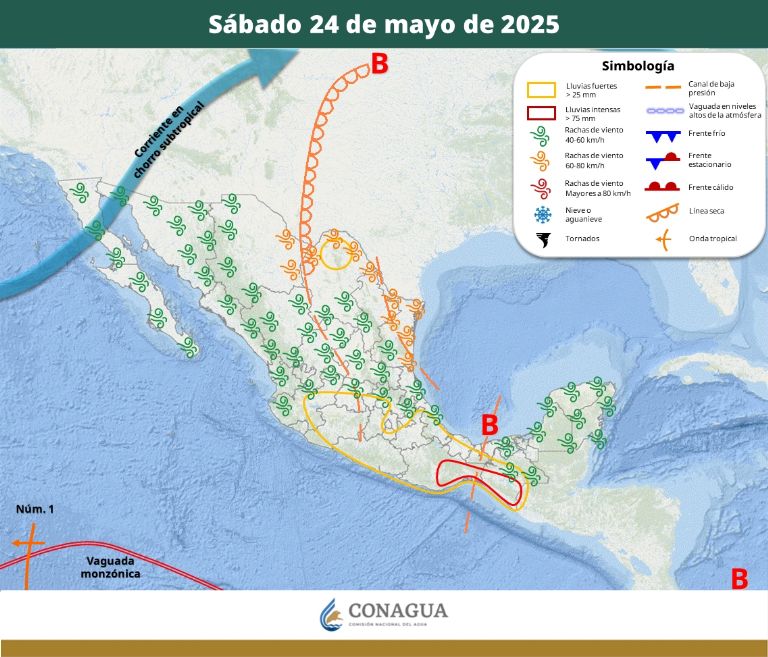 Clima de este sábado 24 de mayo de 2025. Foto: Conagua