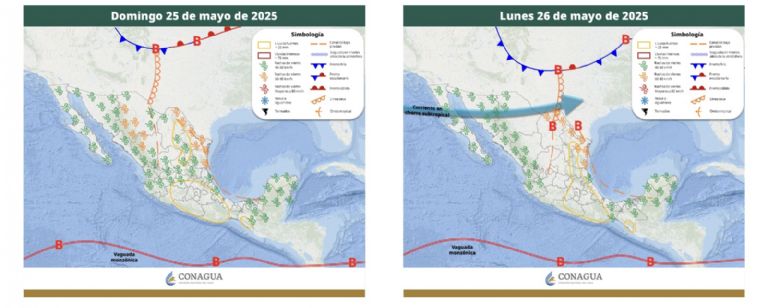 Clima en México para el domingo 25 y lunes 26 de mayo. Foto: Conagua