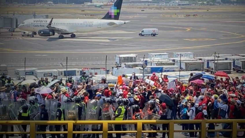 Por manifestación de maestros de la CNTE, se establece dispositivo de seguridad en el AICM
