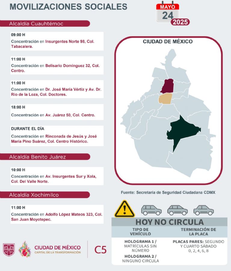 Tráfico en CDMX hoy sábado 24 de mayo