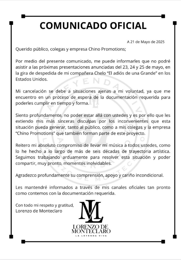 Comunicado de Lorenzo de Monteclaro