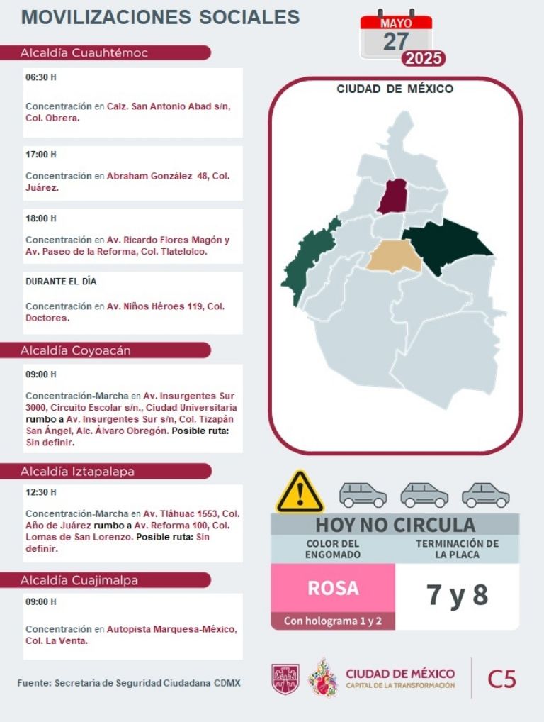 Tráfico en CDMX hoy martes 27 de mayo