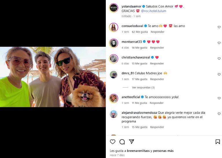 Yolanda Andrade está recuperándose en la playa