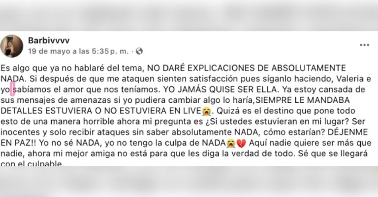 Vivian de la Torre habla su verdad tras ser culpada de feminicidio de Valeria Márquez