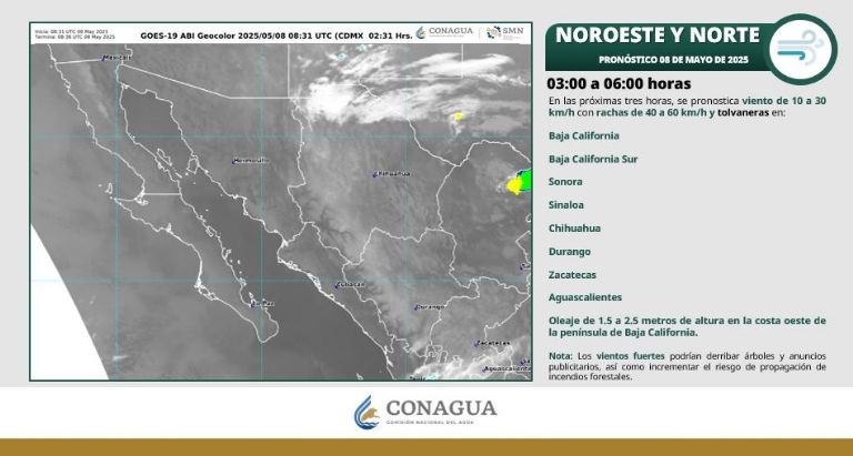 Clima en Sonora para HOY jueves 8 de mayo. Foto: CONAGUA