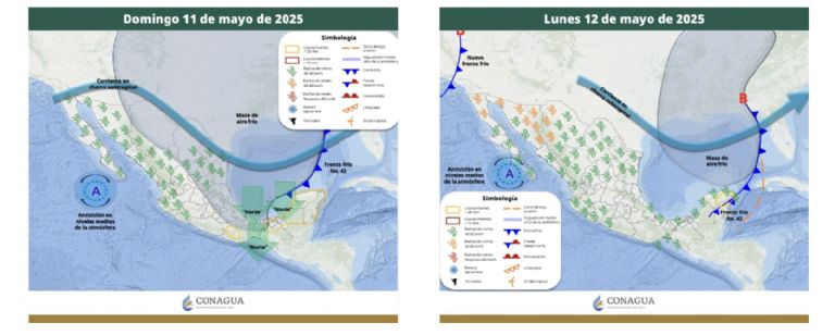 Pronóstico del clima del domingo 11 y lunes 12 de mayo. Foto: Conagua