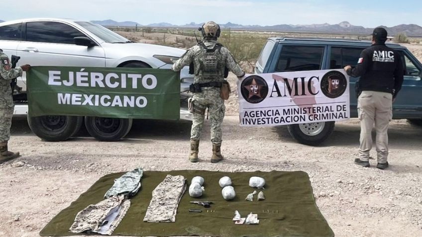 Aseguran dos vehículos del crimen organizado al norte de Sonora; hallan pistola y droga