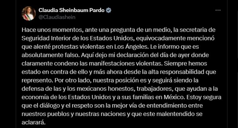 Aclaración de Claudia Sheinbaum Pardo