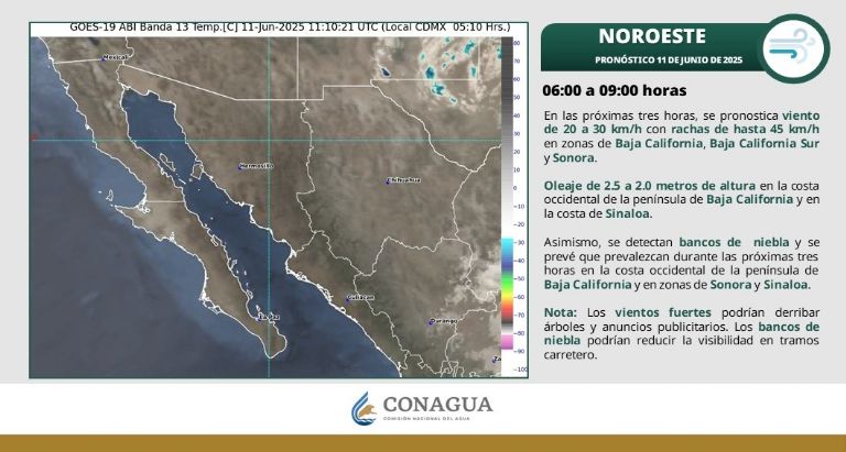 Clima en Sonora para HOY miércoles 11 de junio. Foto: Conagua