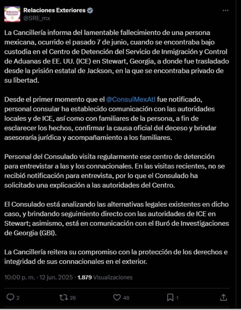 SRE investiga muerte de migrante mexicano en Georgia. Foto: Facebook