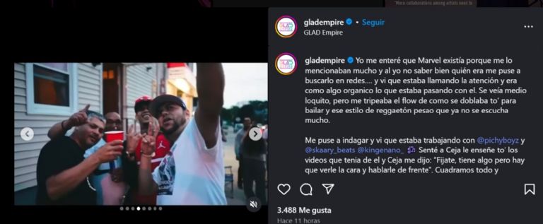 Publicación en Instagram 