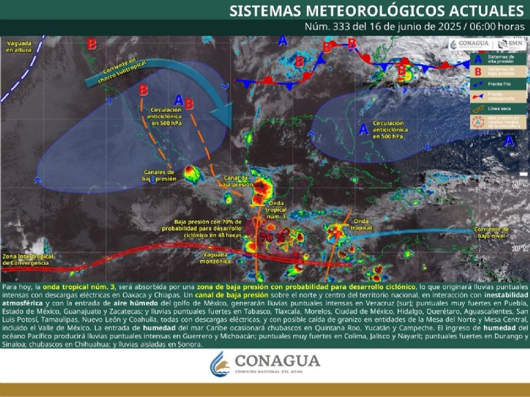 Clima en México para este lunes 16 de junio. Foto: Conagua