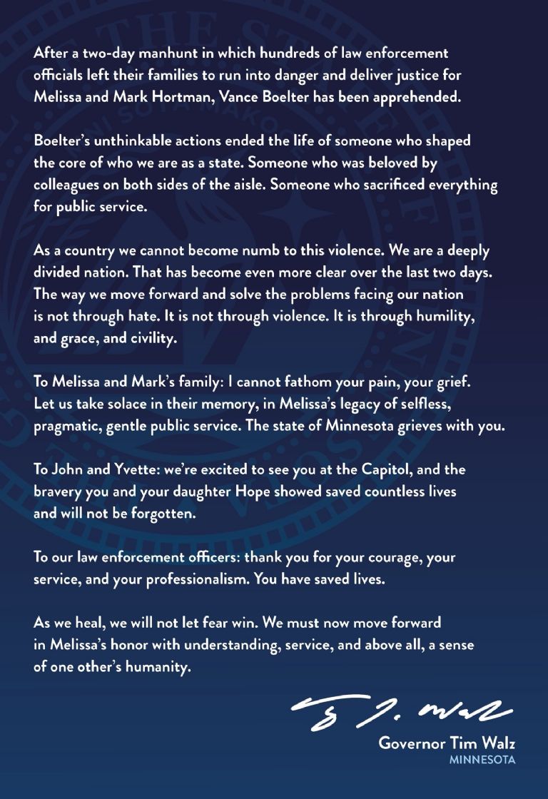 Comunicado del gobernador de Minnesota