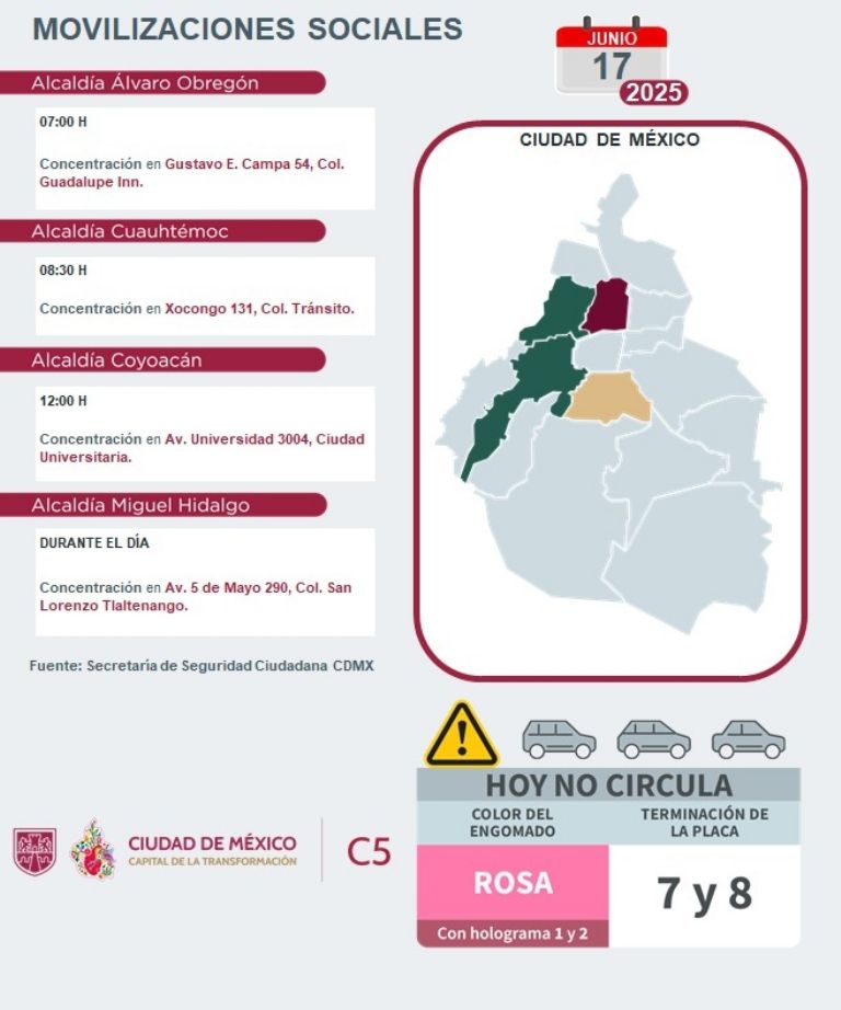 Tráfico en CDMX hoy martes 17 de junio