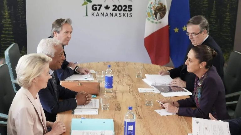 La presidenta de México Claudia Sheinbaum sostuvo un encuentro con líderes mundiales en el G-7