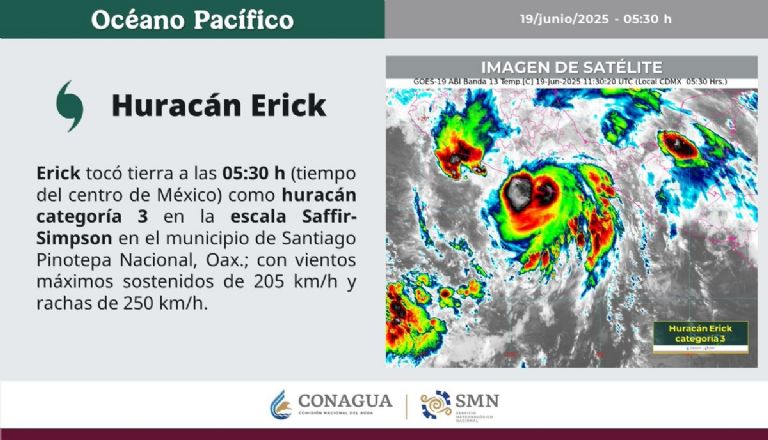 Huracán 'Erick' tocó tierra este jueves en México. Foto: Conagua
