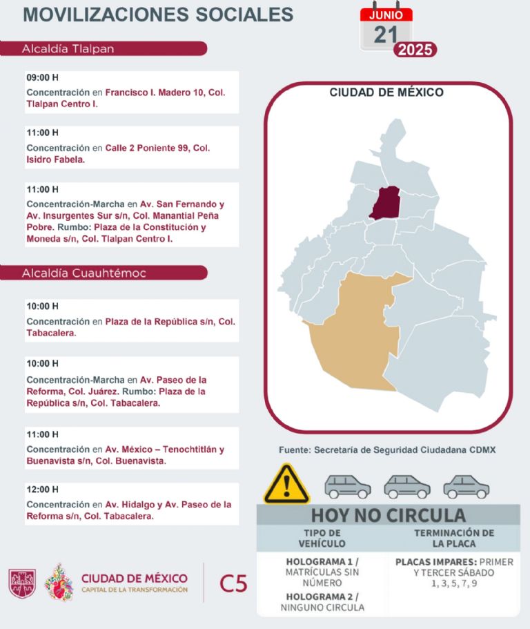 Tráfico en CDMX hoy sábado 21 de junio