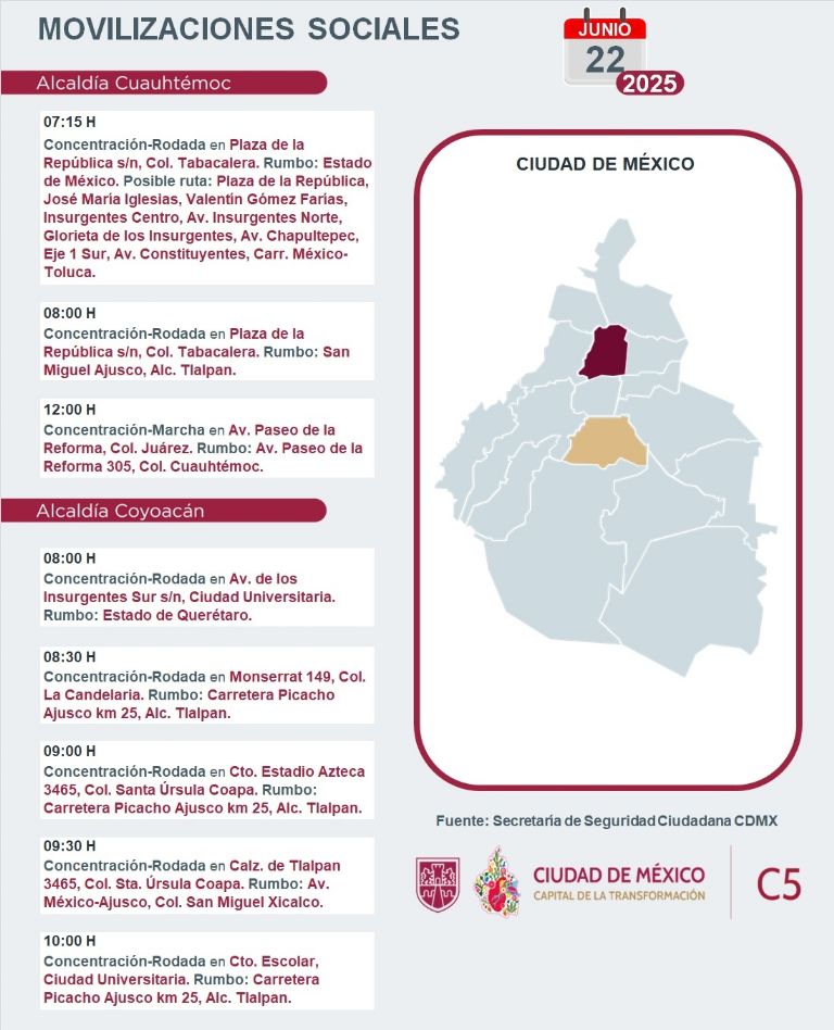 Tráfico en CDMX hoy domingo 22 de junio