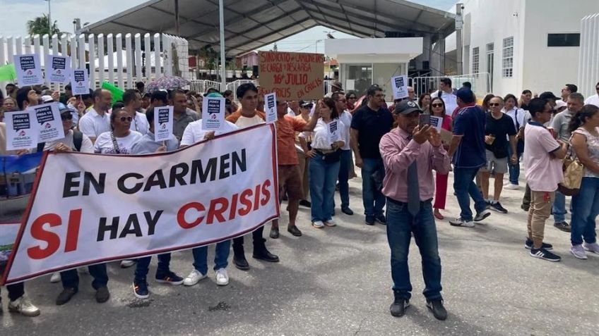Trabajadores piden a Pemex regularizar pagos durante visita de Sheinbaum en Campeche