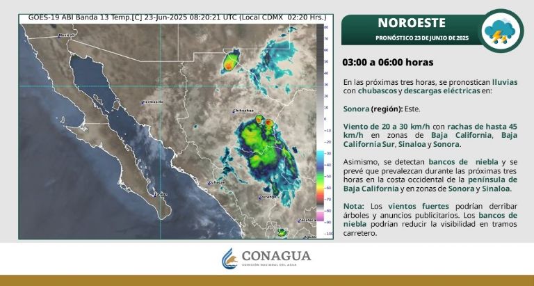 Clima en Sonora para HOY lunes 23 de junio. Foto: Conagua