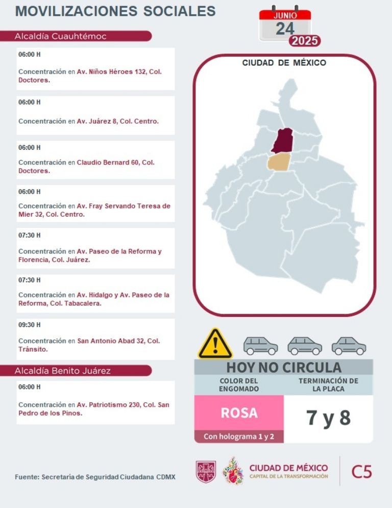 Tráfico en CDMX hoy martes 24 de junio