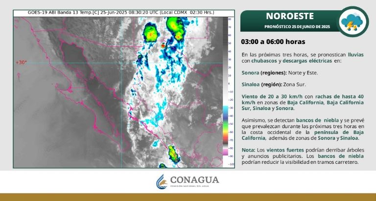 Clima en Sonora para hoy, miércoles 25 de junio. Foto: Conagua