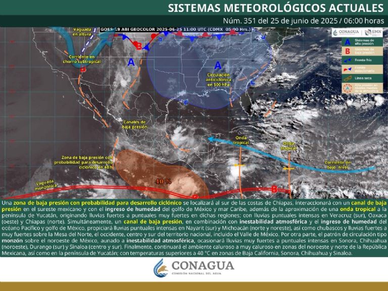 Clima en México para HOY miércoles 25 de junio. Foto: Conagua