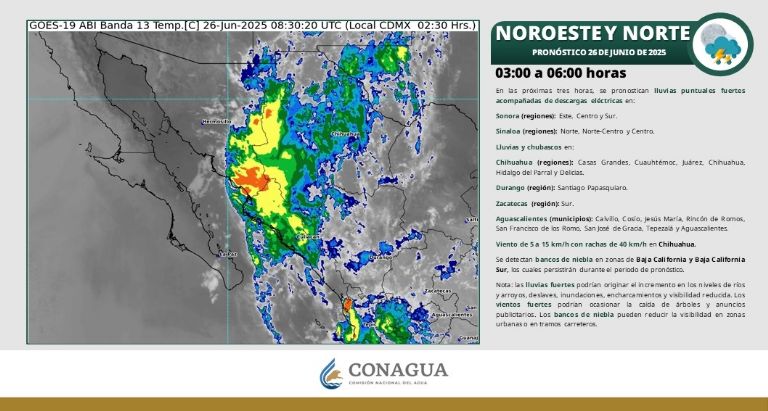 Clima en Sonora para HOY jueves 26 de junio. Foto: Conagua