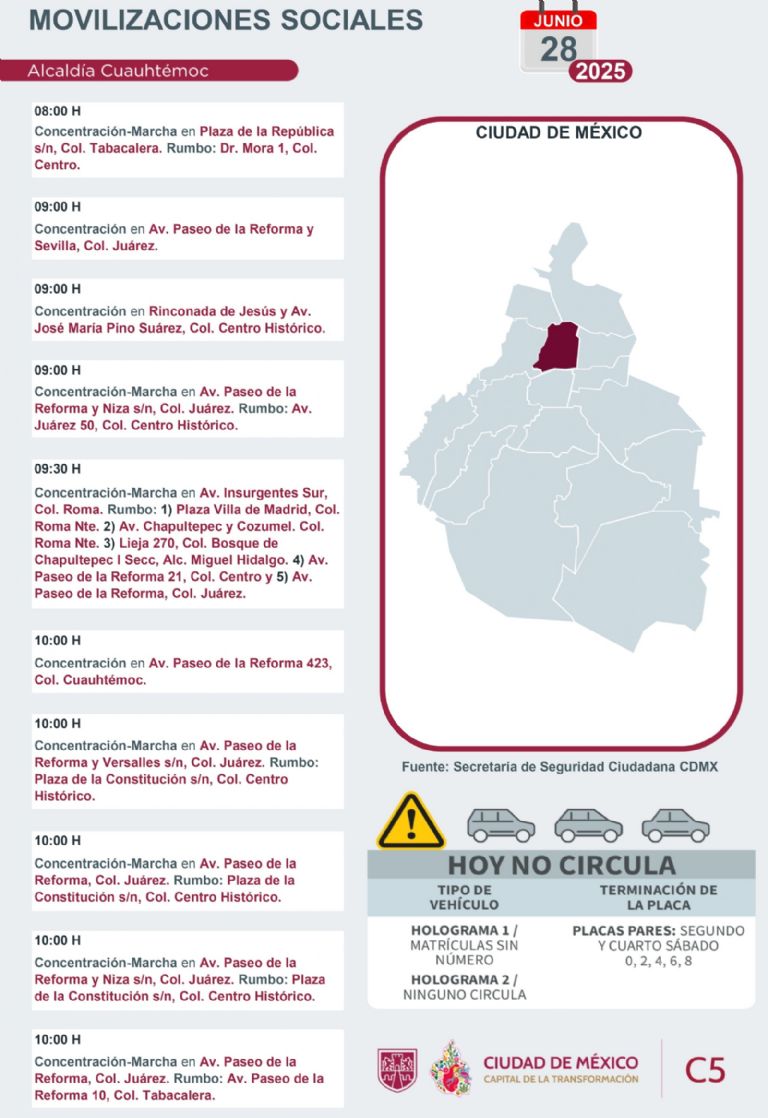 Marchas y Movilizaciones para este sábado 28 de junio