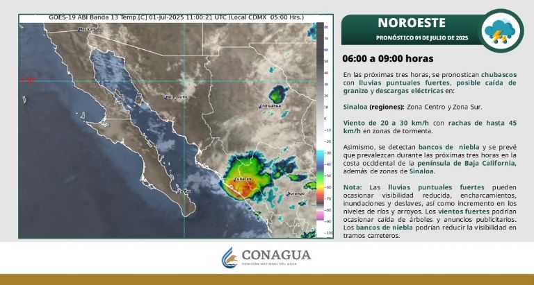 Clima en Sonora para HOY martes 1 de julio. Foto: Conagua