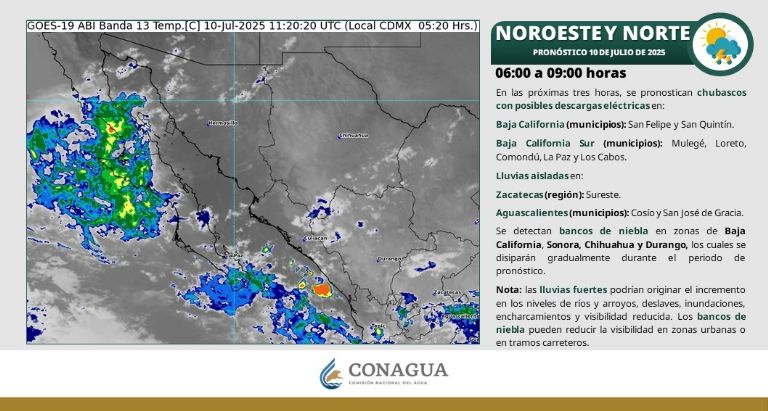 Así será el clima en Sonora este jueves 10 de julio. Foto: Conagua
