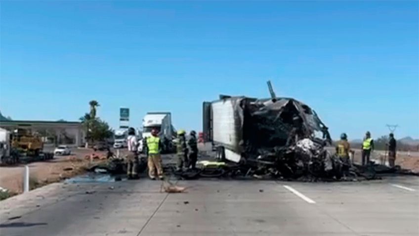 Un muerto y cuantiosos daños tras choque de tractocamiones en Guaymas-Hermosillo