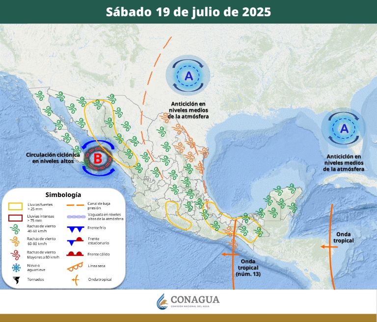 Así será el clima este sábado 19 de julio de 2025. Foto: Conagua