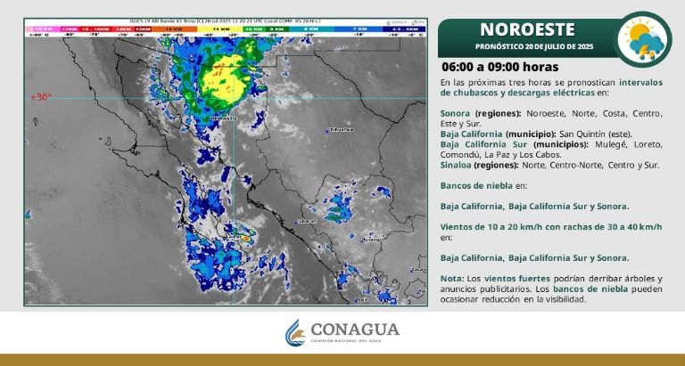 Así será el clima en Sonora este domingo 20 de julio. Foto: Conagua