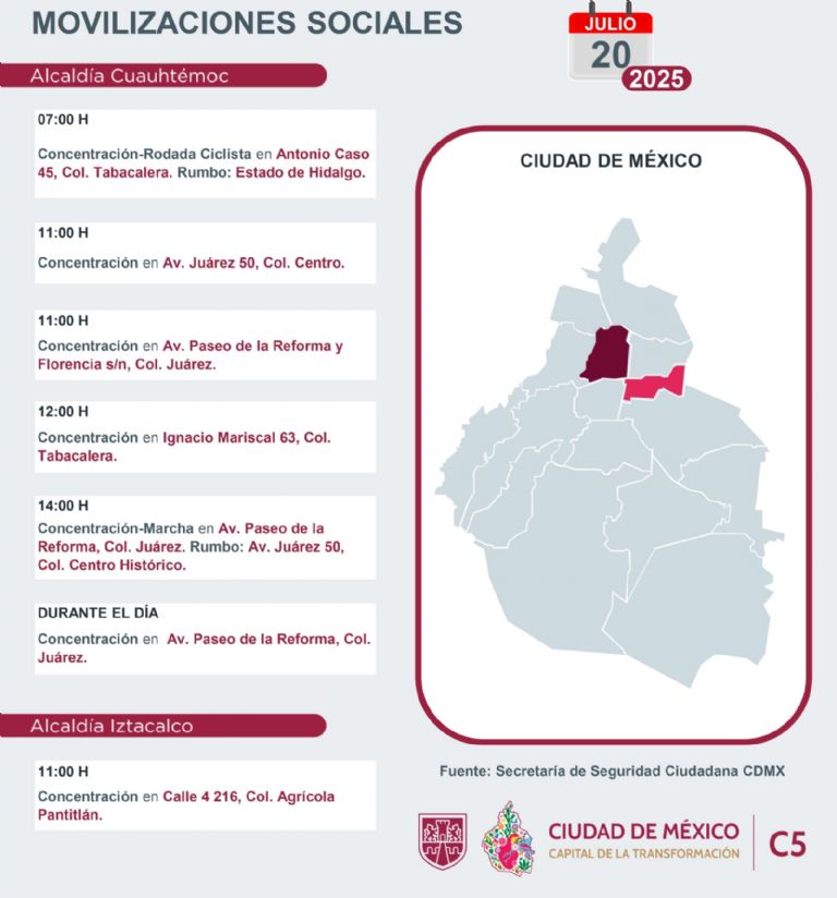 Marchas y Movilizaciones para este domingo 20 de julio