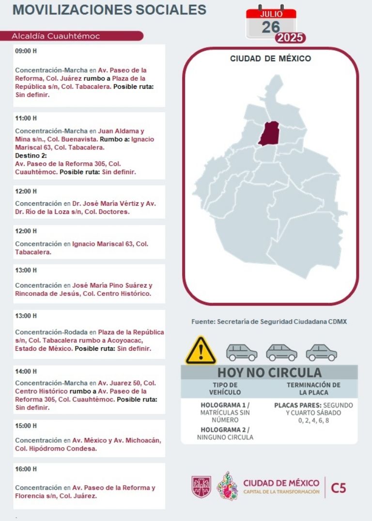Marchas y Movilizaciones para este sábado 26 de julio