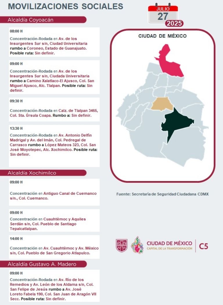 Marchas y Movilizaciones para este domingo 27 de julio