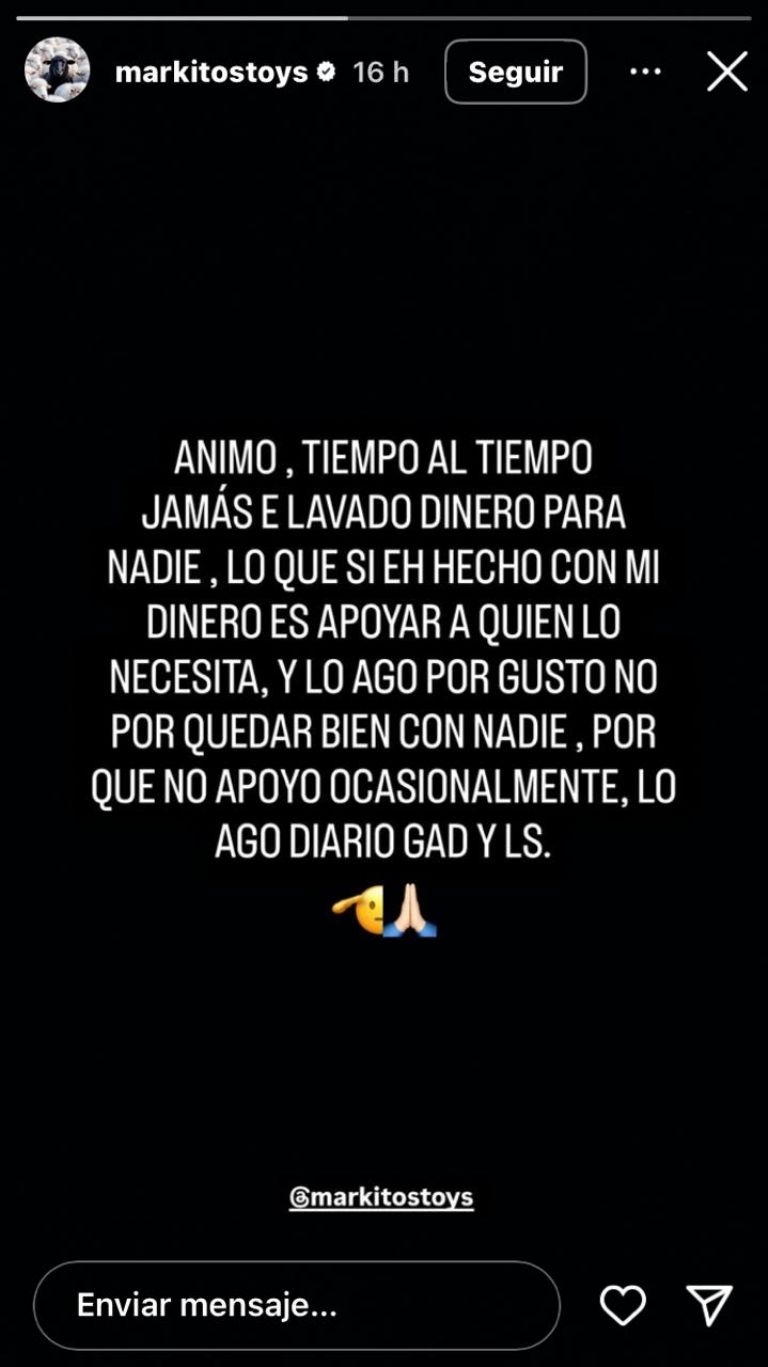 Publicación en su Instagram 