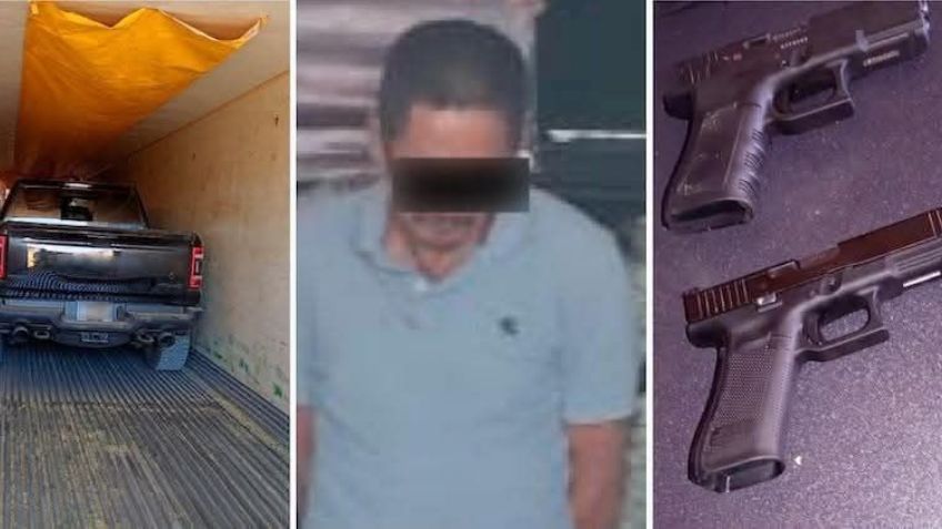 Golpe al crimen: Aseguran tráiler con camionetas robadas y armas en norte de Sonora