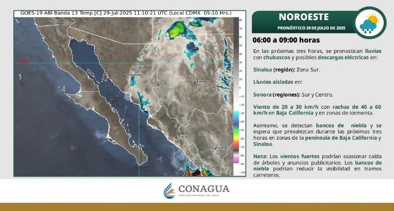 Así será el clima en Sonora este martes 29 de julio. Foto: Conagua