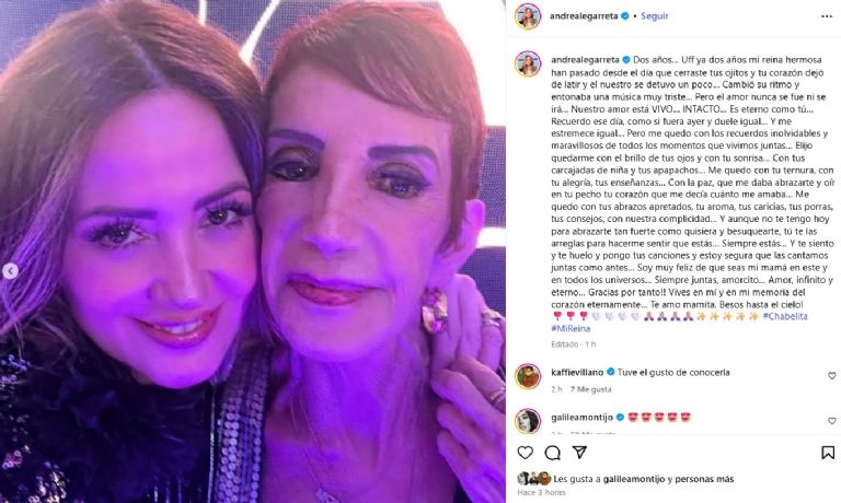 Andrea Legarreta recuerda a su madre a 2 años de su muerte