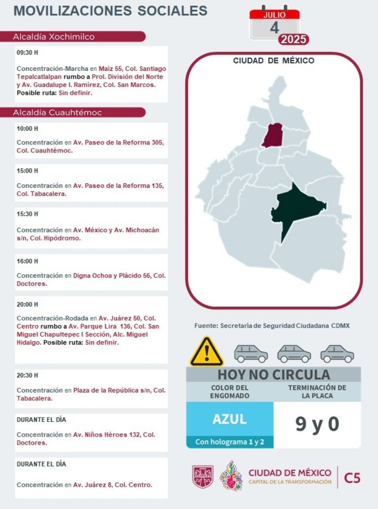 Marchas y Movilizaciones para este viernes 4 de julio