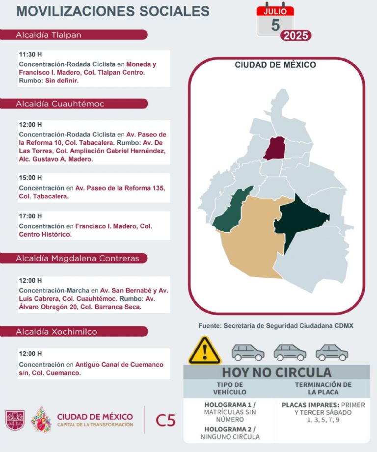 Marchas y Movilizaciones para este sábado 5 de julio