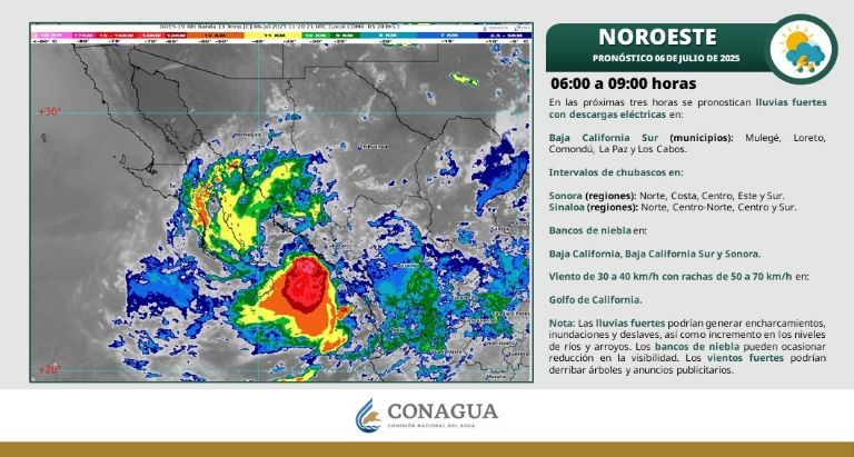 Así será el clima en Sonora de HOY, domingo 6 de julio de 2025. Foto: Conagua