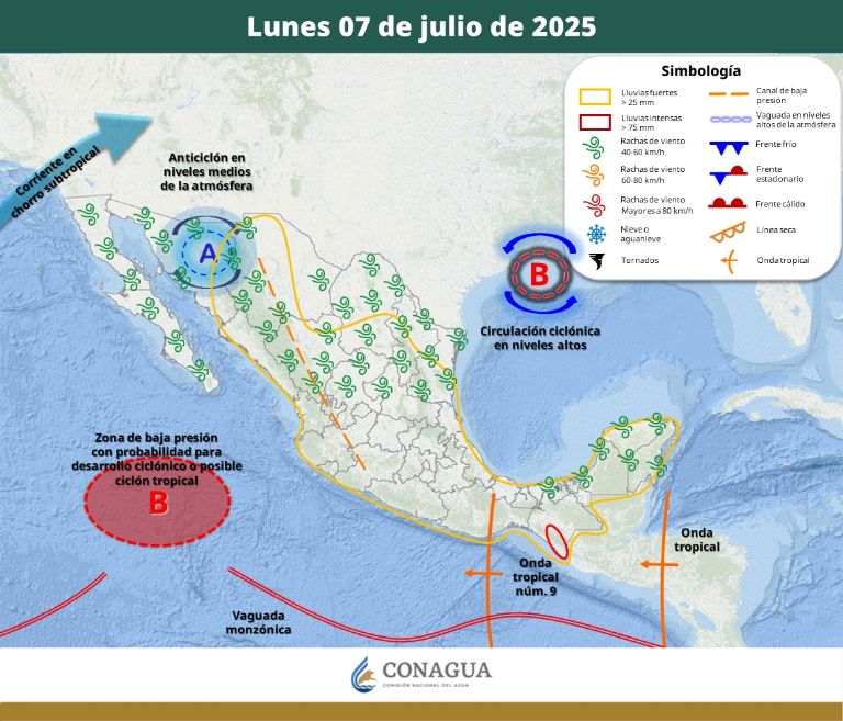 Así será el clima este lunes 7 de julio. Foto: Conagua