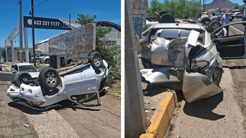 Son madre e hijo los accidentados en Guaymas; quedaron atrapados tras volcar su auto