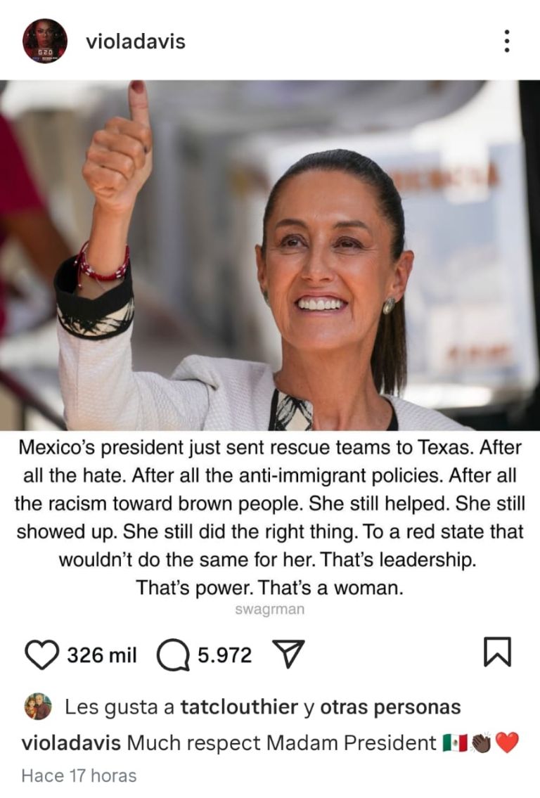 Viola Davis envía mensaje de agradecimiento a Claudia Sheinbaum. Foto: Instagram