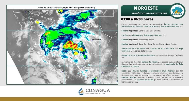 Así será el clima en Sonora este domingo 10 de agosto. Foto: Conagua